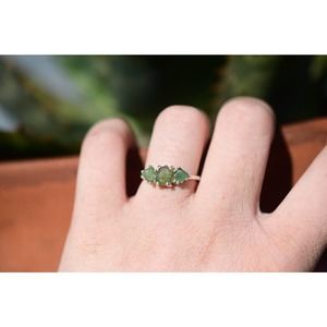 Triple emerald engagement ring size 3 4 5 6 7 8 9 10 11 12 rough cut nat…
